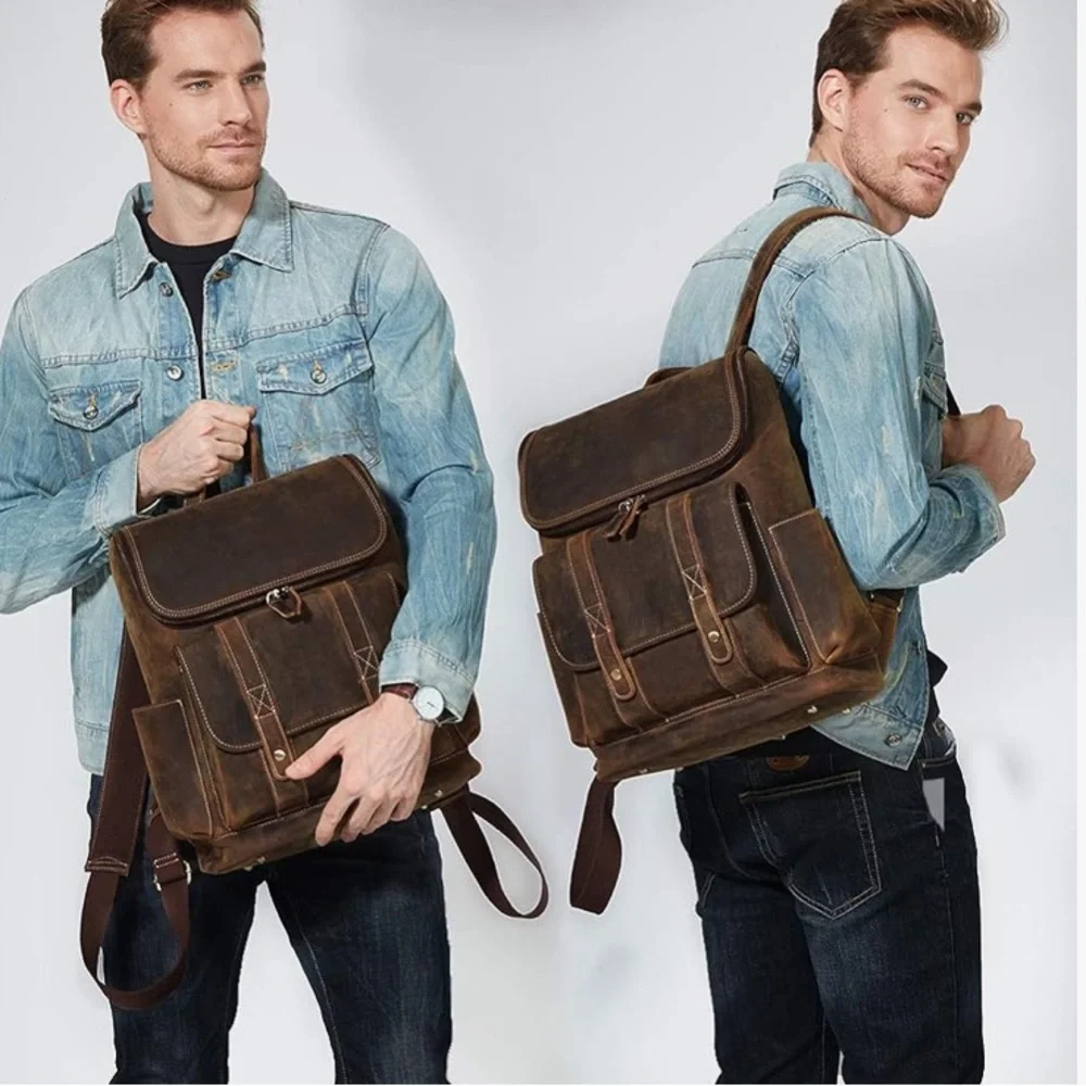 Brown Leather Backpack - Classic Men's Accessory